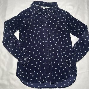 Boden Button Front 100% Silk Shirt Polka Dot Size 4 Navy Blue Long Sleeve Women